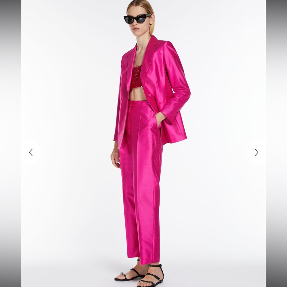 MaxMara Studio Silk Shantung Fuchsia Straight-fit Trousers Sz 8